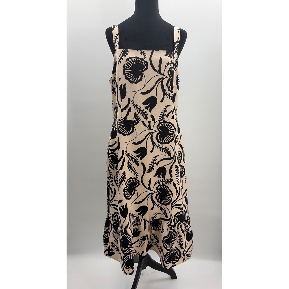 Ann Taylor Factory Tan Black Floral Scroll Midi Dress NWT Size 14‎ 38878145